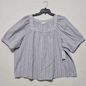 Westbound WomenTop Plus Size 3X Short Sleeve Multicolor Stripes Square Neck New